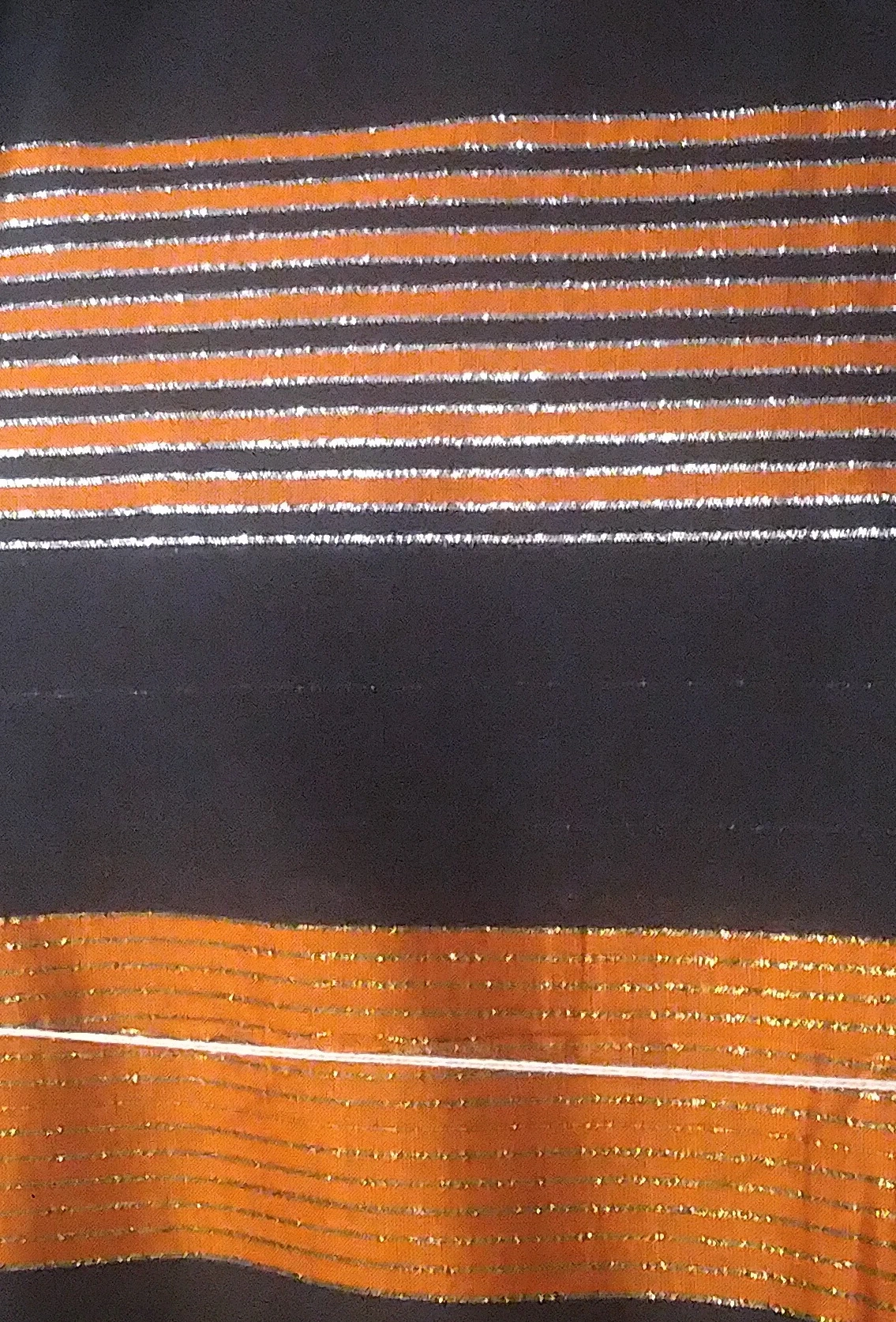 Handloom Cotton-Silk Striped Saree - YTK - Black & Orange Mix